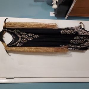 Light weight beautiful dress black w gold embroidered flowers